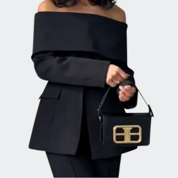 Sierra Darien Black off shoulder one button blazer Classic Quiet Luxury Size Xl - Picture 1 of 8